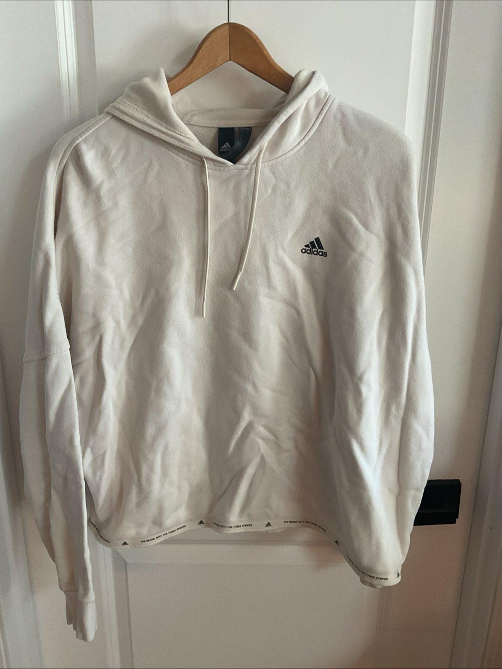 adidas - Cream Pullover Hooded Sweatshirt with Small Logo - Boys Size Medium